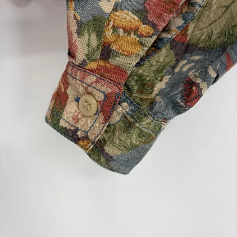 Vtg 90s Lizwear Floral Button-Up Shirt Petite P Cotton Liz Claiborne Cottagecore